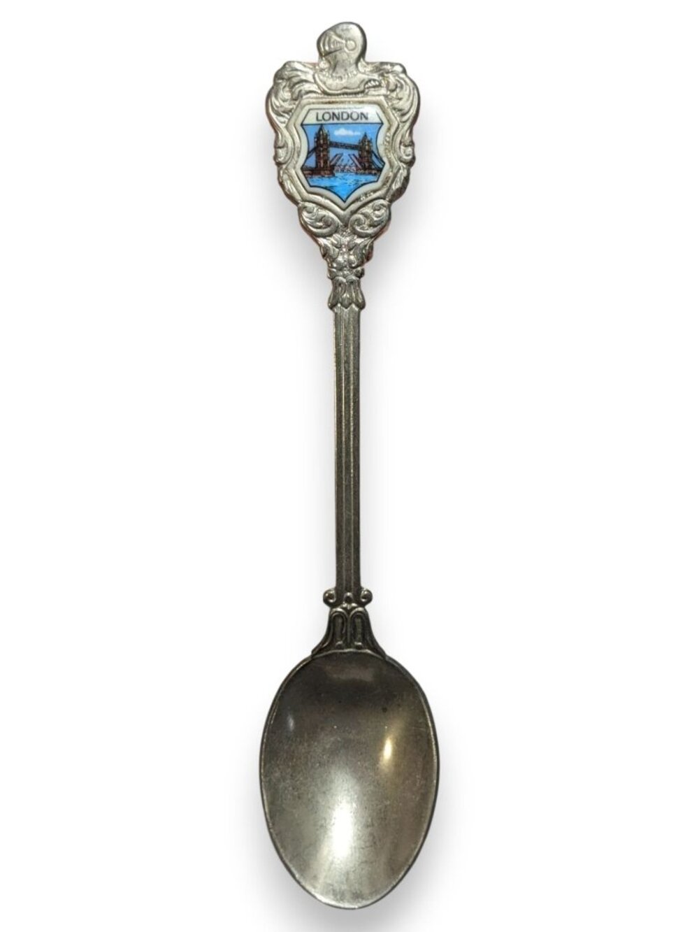 Vintage Travel Silver Tone Blue London Tower Bridge Souvenir Spoon 5 Inch